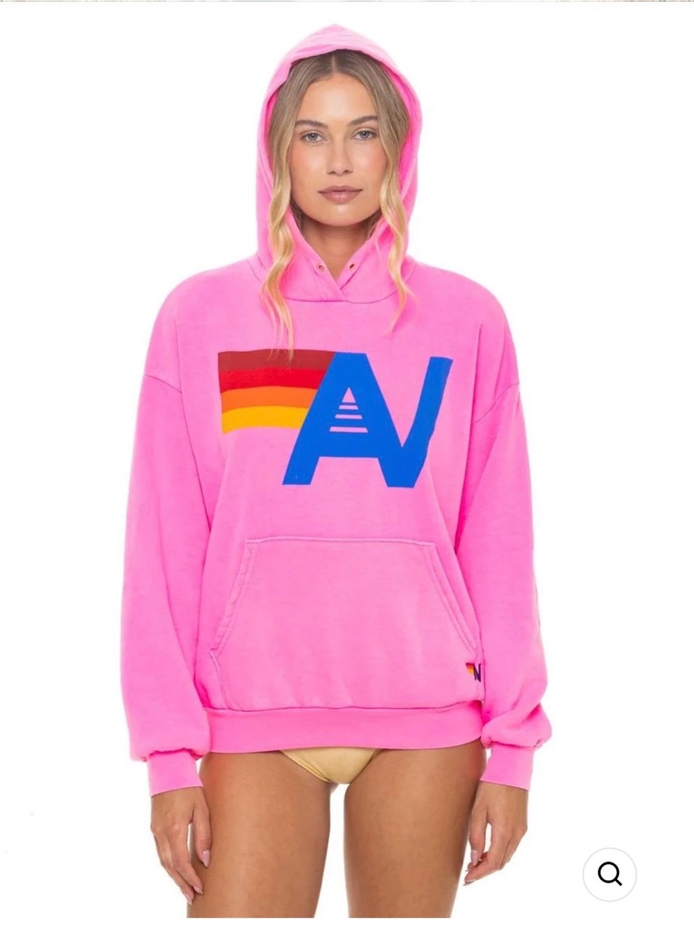 Aviator Nation Pink Graphic Hoodie Sweater with Blue 'A' Accent